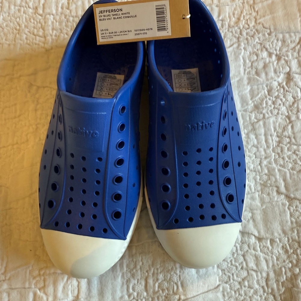 Brand New, Never Worn Native Shoes Jefferson Blue with Shell White